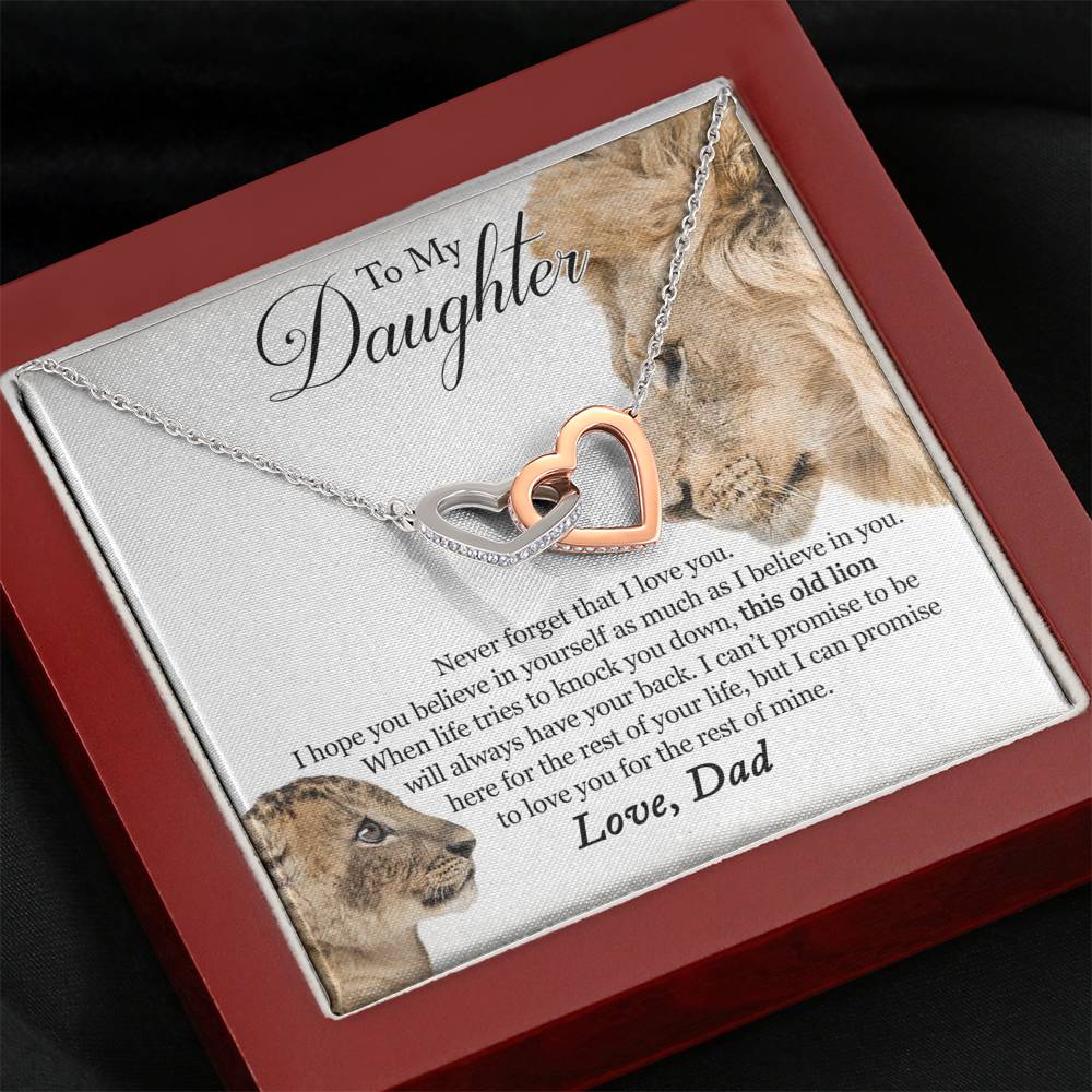 To My Daughter This Old Lion Will Always Have Your Back Interlocking Heart Necklace